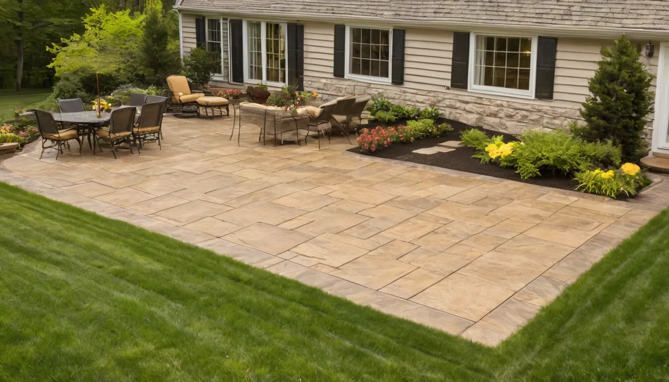Stamped concrete patio behind a home in the Chester Heights area