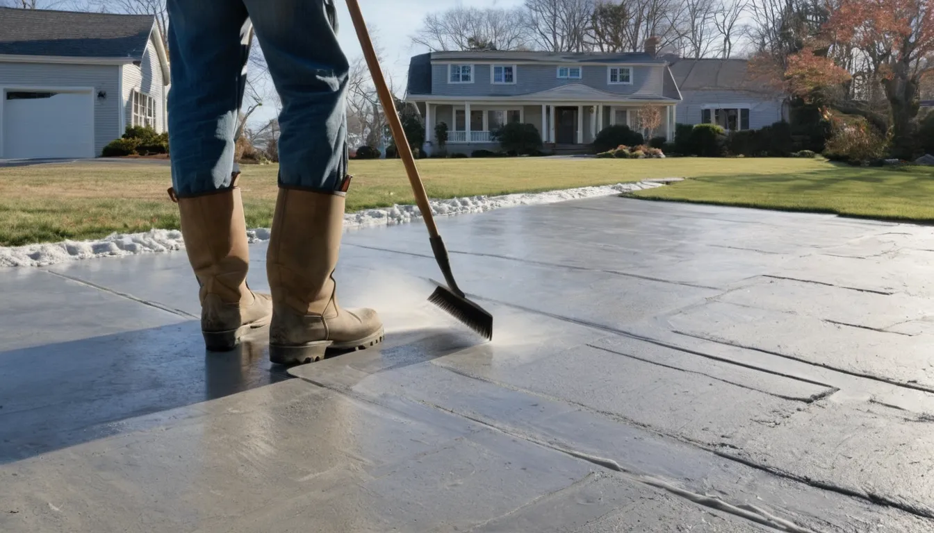 A freshly poured concrete driveway in front of a Cape Cod style home in Chester Heights